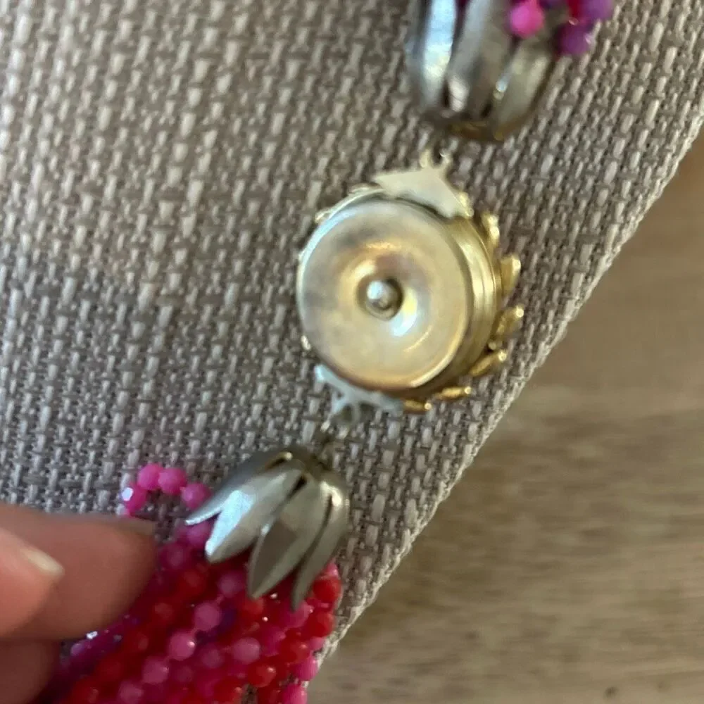 Vintage multi strand purple pink red beaded necklace with decorative clasp